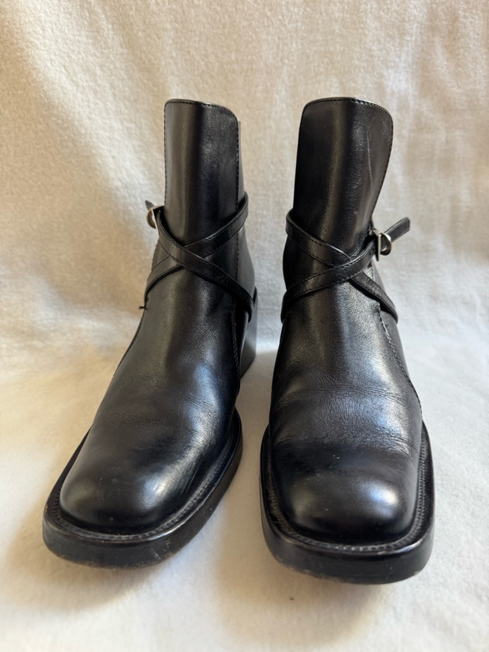VINTAGE 90s Barneys New York Square Toe Leather Boots EU 37 - Picture 3 of 13